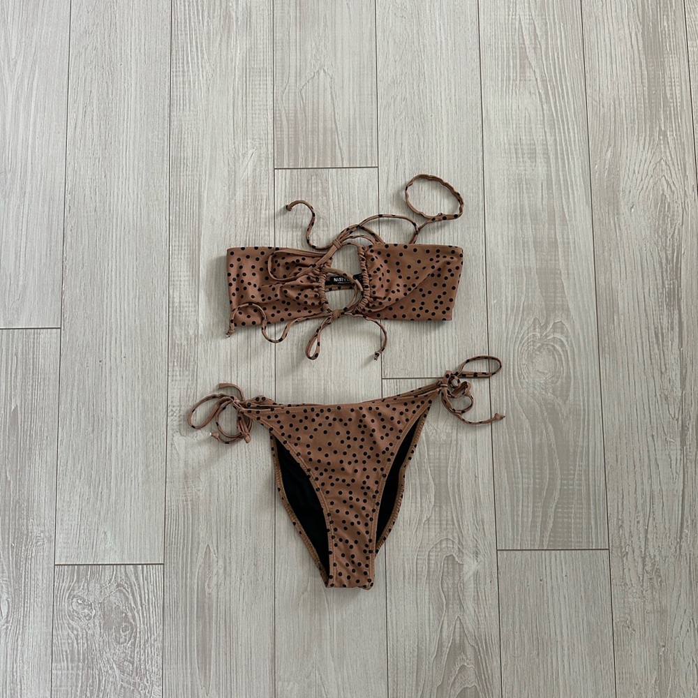 Nasty Gal Tan and Black Polka Dot Bikini
